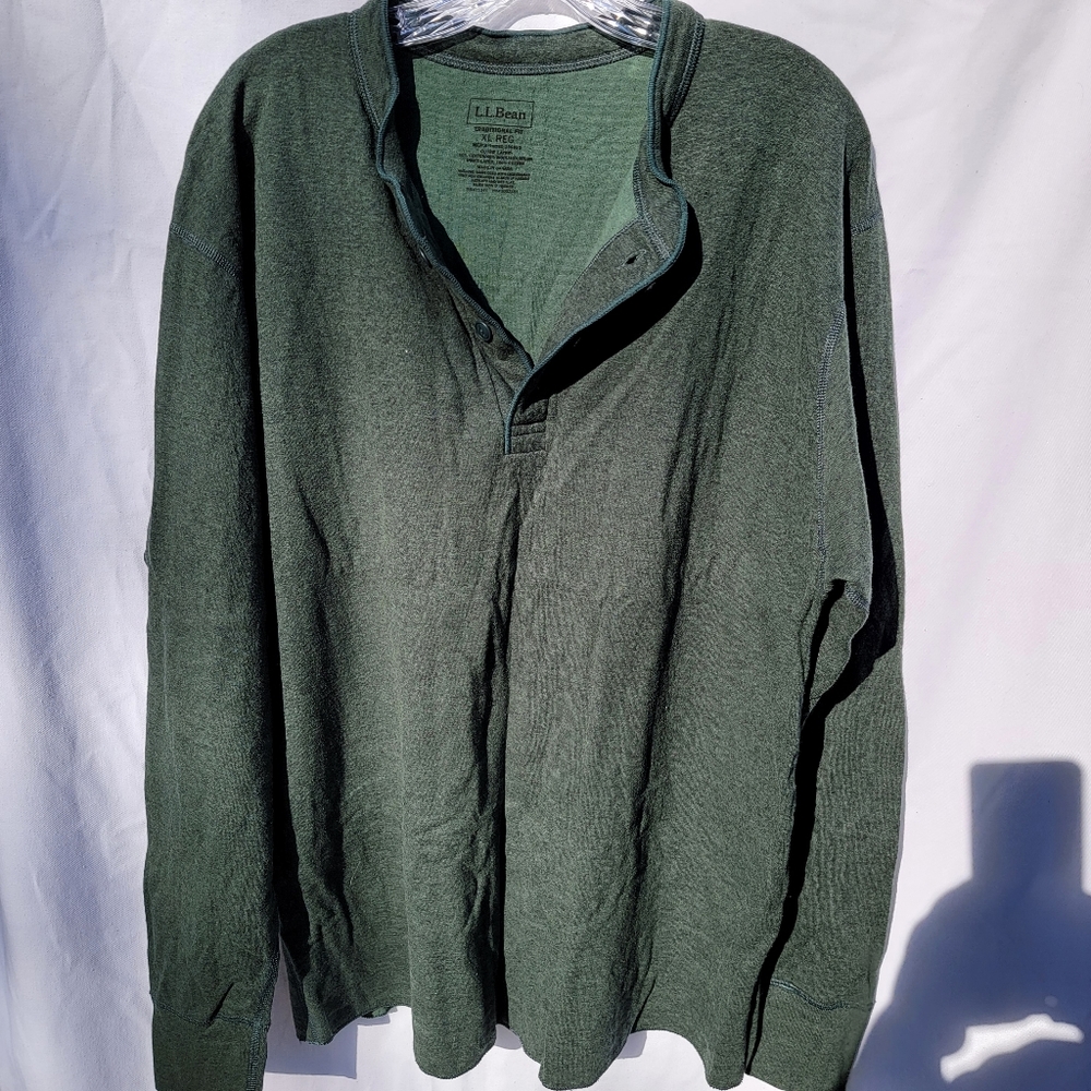 L L BEAN Green Pull Over Cotton and Wool Blend Shirt Mens XL